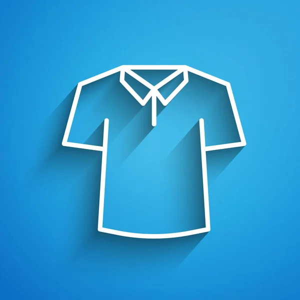 White line Shirt icon isolated on blue background. Long shadow. Vector — Stock Vector