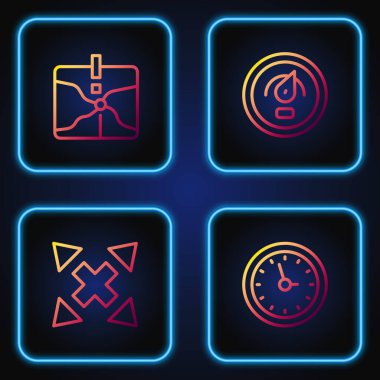 Çizgi Saat 'i, birçok yönden yönlü ok, kesişme noktası ve dijital hız ölçer olarak ayarla. Renk simgeleri. Vektör