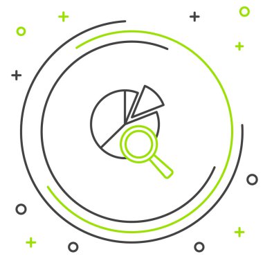 Çizgi büyüteç ve veri analiz simgesi beyaz arkaplanda izole edildi. Arama işareti. Renkli taslak konsepti. Vektör