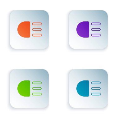 Renk Yüksek Işın simgesi beyaz arkaplanda izole edildi. Araba farları. Kare düğmelere renkli simgeleri yerleştir. Vektör.