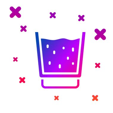 Beyaz zemin üzerinde su simgesi olan renkli camlar. Soda bardağı. Kademeli rastgele dinamik şekiller. Vektör