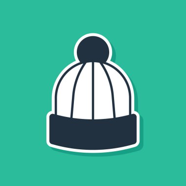 Mavi Kış şapka simgesi yeşil arkaplanda izole edildi. Vektör