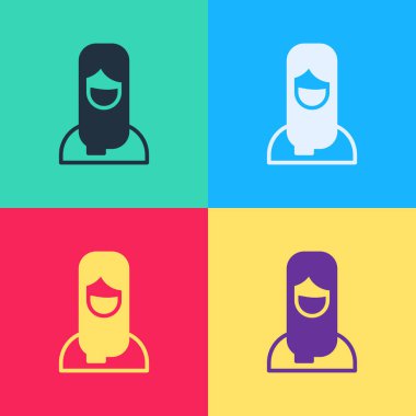 Türban ikonlu pop sanatındaki Müslüman kadın renk arkaplanından izole edilmiş. Vektör