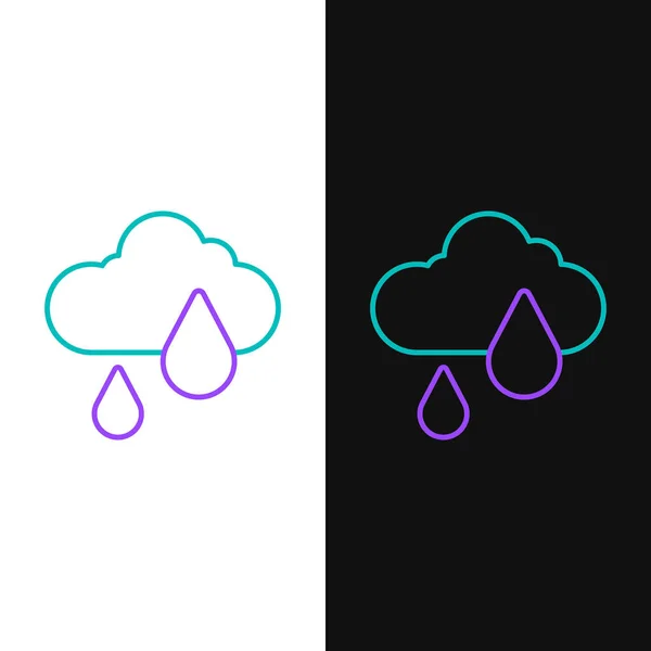 Nube Línea Con Icono Lluvia Aislado Sobre Fondo Blanco Negro — Vector de stock