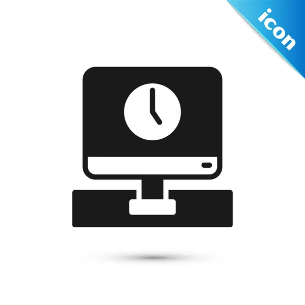 Grey Computer Monitor Time Icon Isolated White Background Electronic Device — Stock Vector