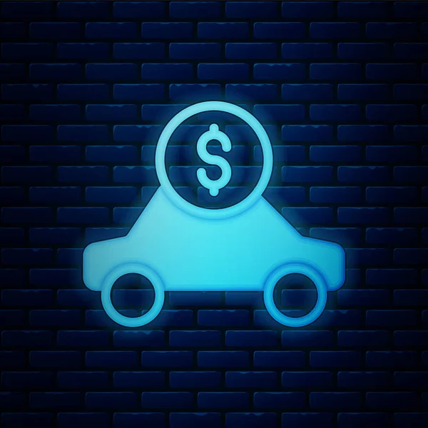 Glowing Neon Car Rental Icon Isolated Brick Wall Background Rent — Stock Vector