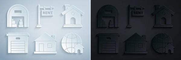 Set Casa Garaje Globo Con Símbolo Casa Texto Señal Colgante — Vector de stock