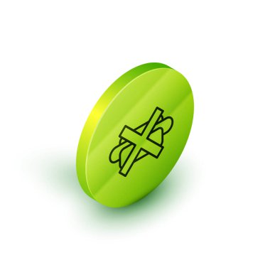 Beyaz arkaplanda abur cubur simgesi yok. Yasak sosisli sandviç. Fast food işareti yok. Yeşil daire düğmesi. Vektör.