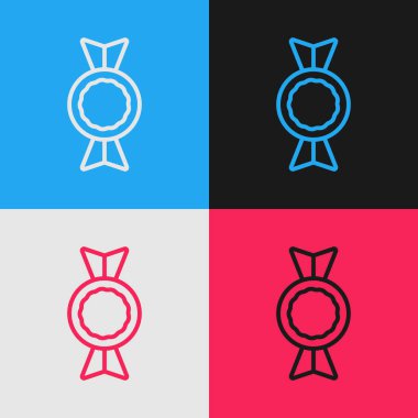 Pop sanat çizgisi Candy simgesi renk arkaplanında izole edildi. Vektör.