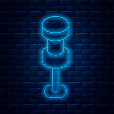Işıldayan neon çizgisi. Duvardaki iğne simgesi izole edilmiş. Raptiye işareti. Vektör.