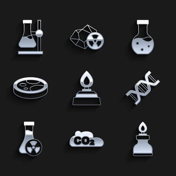 Ustaw Palnik Alkoholowy Lub Spirytusowy Emisje Co2 Chmurze Symbol Dna — Wektor stockowy