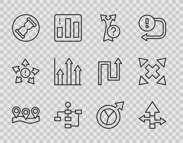 Set Line Location Arrow Hierarchy Organogram Chart Old Hourglass Sand — Διανυσματικό Αρχείο