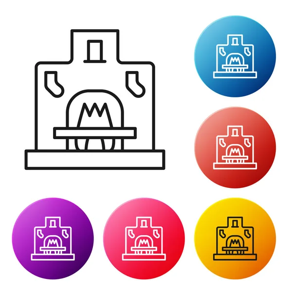Linea Nera Icona Camino Interno Isolato Sfondo Bianco Set Icone — Vettoriale Stock