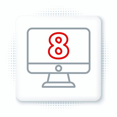 Monitör simgesinde 8 Mart beyaz arka planda izole edildi. Uluslararası Mutlu Kadınlar Günü. Renkli taslak konsepti. Vektör.