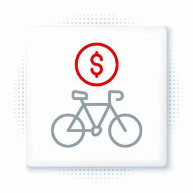 Çizgi Bisiklet Kiralama Mobil uygulama simgesi beyaz arkaplanda izole edildi. Şehirde bisiklet kiralamak için iyi bir servis. Paylaşım sistemi için mobil uygulama. Renkli taslak konsepti. Vektör