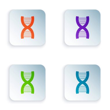Beyaz arkaplanda izole edilmiş renkli DNA sembolü. Kare düğmelere renkli simgeleri yerleştir. Vektör