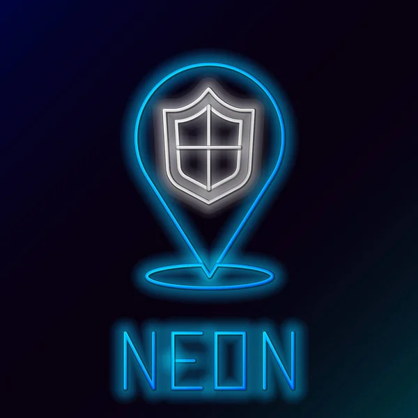 Glödande Neon Line Plats Sköld Ikon Isolerad Svart Bakgrund Försäkringskoncept — Stock vektor