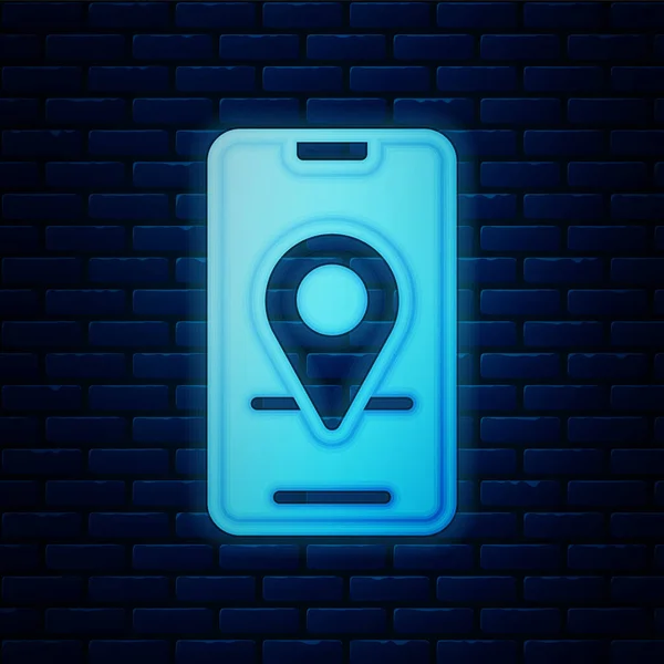 Ragyogó Neon Infographic Várostérkép Navigációs Ikon Elszigetelt Téglafal Háttér Mobil — Stock Vector