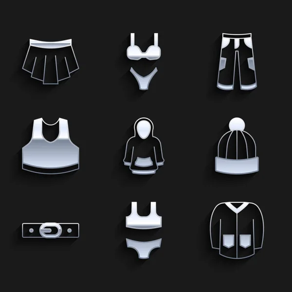 Set Hoodie Swimsuit Sweater Winter Hat Belt Undershirt Pants Skirt — 스톡 벡터