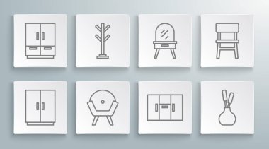 Gardırop, vestiyer, Koltuk, vazo, soyunma masası, sandalye ve ikon. Vektör