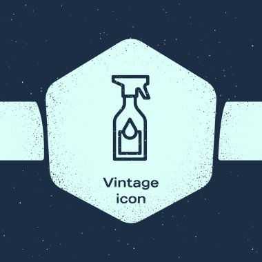 Grunge Hattı Temizleme sprey şişe deterjan sıvı ikon ile mavi arka planda izole. Tek renkli klasik çizim. Vektör.