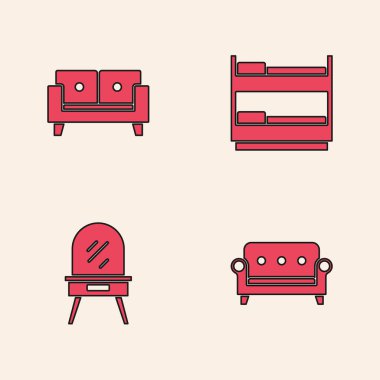 Koltuğu, ranzayı ve soyunma masası simgesini ayarla. Vektör