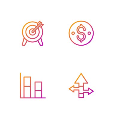 Satır Arrow, Grafik, grafik, diyagram, Hedef ve Dolar sembolünü ayarla. Renk simgeleri. Vektör