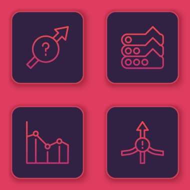 Satır Arrow, Pasta grafiği, grafik, şema ve grafikleri ayarlayın. Mavi kare düğme. Vektör