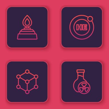 Alkol ya da ruh yakıcı, molekül, helyum ve test tüpünü zehirli sıvıyla ayarla. Mavi kare düğme. Vektör