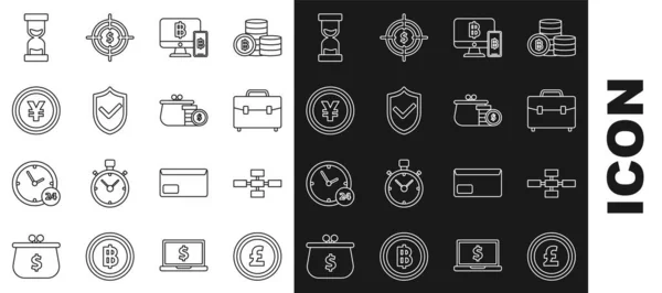 Définir Argent Pièce Monnaie Avec Symbole Livre Sterling Mallette Moniteur — Image vectorielle