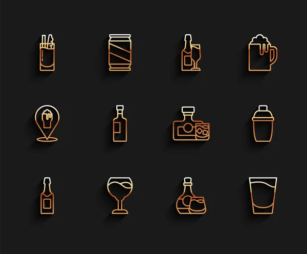 Set Line Bouteille Champagne Verre Vin Cocktail Bloody Mary Whiskey — Image vectorielle