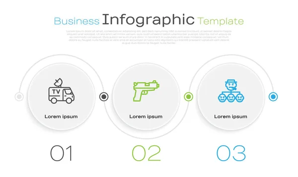 Set Line News Car Pistol Gun Mafia Business Infographic Template — Stock Vector