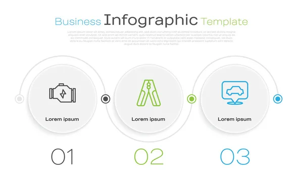 ラインチェックエンジン 車のバッテリージャンパー電源ケーブルとサービスを設定します ビジネスインフォグラフィックテンプレート ベクトル — ストックベクタ