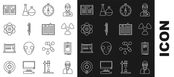 Set Line Assistant Portapapeles Con Documento Radioactivo Brújula Medición Del — Vector de stock