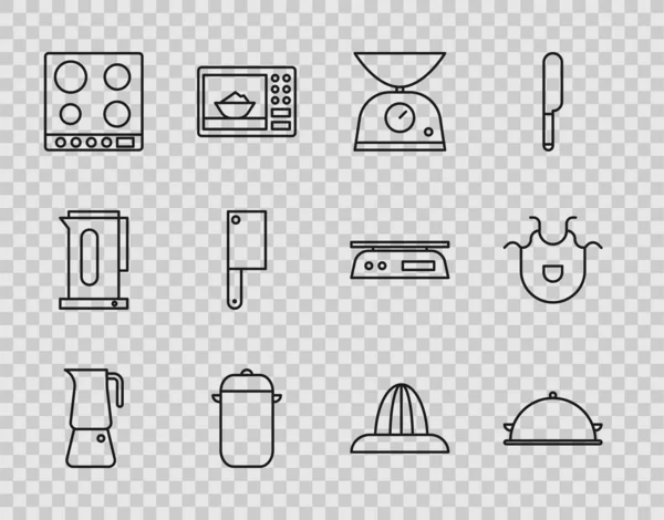 Set Line Moka Pot Cubierto Con Bandeja Comida Básculas Cocina — Vector de stock