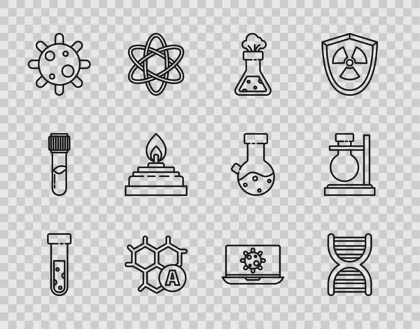 Set Line Tubo Ensayo Matraz Químico Símbolo Adn Fórmula Química — Archivo Imágenes Vectoriales