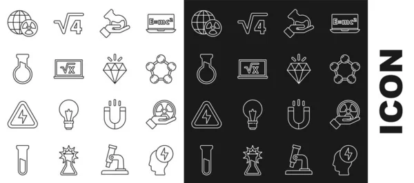 Ligne Réglage Tête Symbole Électrique Radioactif Molécule Flacon Éprouvettes Racine — Image vectorielle