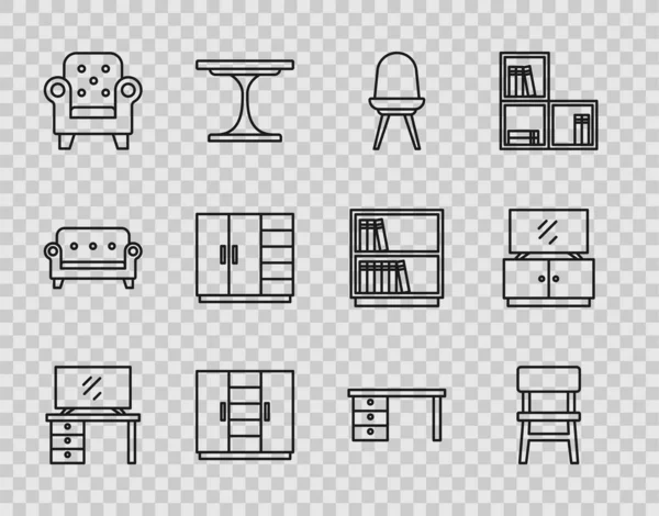 采购产品设置线电视台架 扶手椅 写字台和图标 — 图库矢量图片