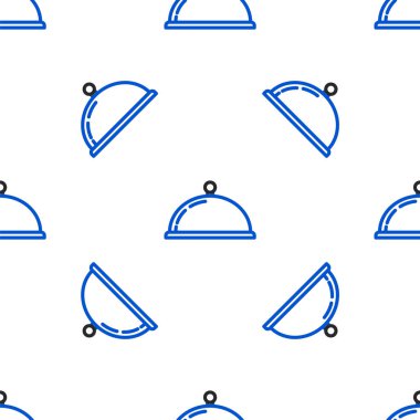 Beyaz arka planda izole edilmiş yemek ikonu tepsisiyle kaplı bir hat. Tepsi ve kapak işareti. Kapaklı bir restoran saati. Mutfak eşyaları sembolü. Renkli taslak konsepti. Vektör.