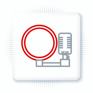 Beyaz arkaplanda hat mikrofon simgesi izole edildi. Radyodaki mikrofondan. Sözcü işareti. Renkli taslak konsepti. Vektör.