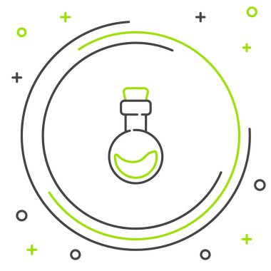 Aşk iksiri ikonu içeren çizgi şişesi beyaz arkaplanda izole edilmiş. Sevgililer Günü sembolü. Renkli taslak konsepti. Vektör.