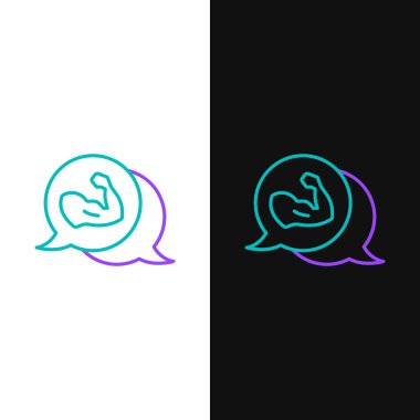 Çizgili vücut geliştirici beyaz ve siyah arka planda izole edilmiş kas simgesini gösteriyor. Formda kalmak, güçlü sağlık hobisi kavramı. Renkli taslak konsepti. Vektör