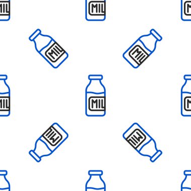 Süt ikonlu çizgi kaplı cam şişe beyaz arka planda izole edilmiş pürüzsüz desen. Renkli taslak konsepti. Vektör