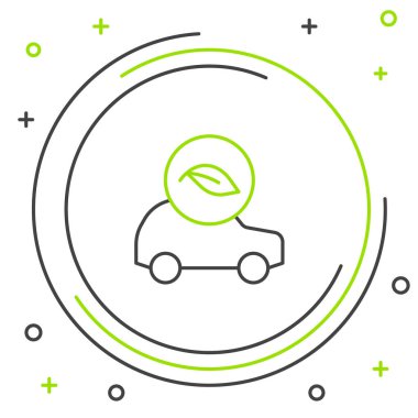 Beyaz arka planda yaprak simgesi olan Line Eco konsept sürücüsü. Yeşil enerji araba sembolü. Renkli taslak konsepti. Vektör