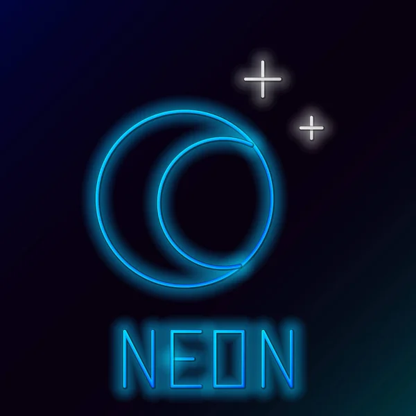 Glödande Neon Line Moon Och Stjärnor Ikon Isolerad Svart Bakgrund — Stock vektor
