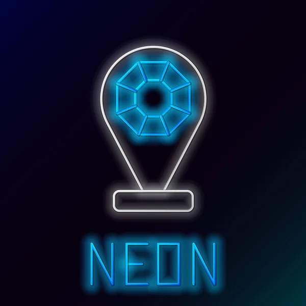 Gloeiende Neon Lijn Voorgevel Gebouw Sieraden Winkel Pictogram Geïsoleerd Zwarte — Stockvector