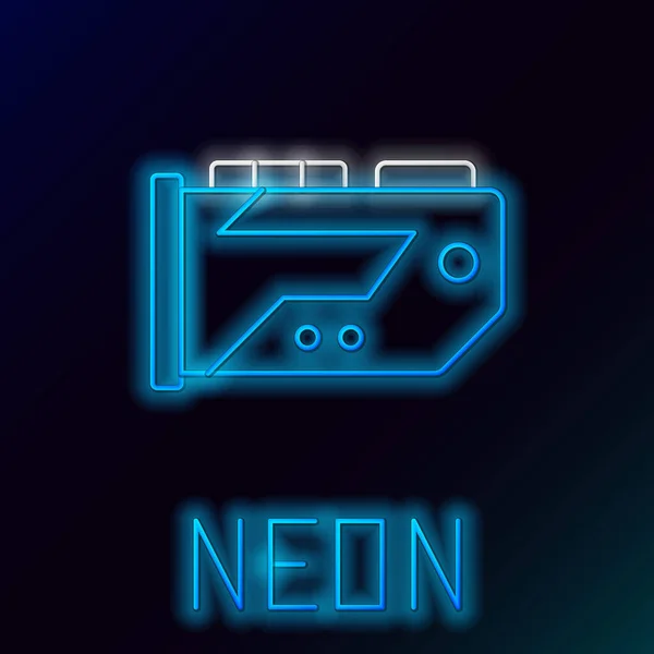 Glödande Neon Line Video Grafikkort Ikon Isolerad Svart Bakgrund Färgstarkt — Stock vektor
