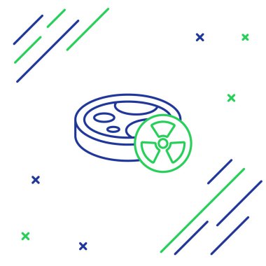 Zehirli sıvı ikonu beyaz arka planda izole edilmiş çizgi laboratuvarı kimyasal deney şişesi. Biyolojik tehlike sembolü. Radyasyon ikonu olan tehlikeli bir sembol. Renkli taslak konsepti. Vektör