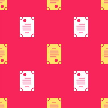 Sarı Ölüm Sertifikası simgesi kırmızı arkaplanda izole edilmiş. Vektör.