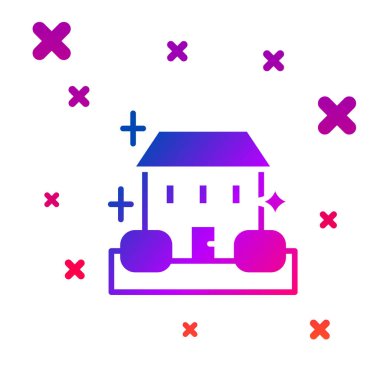 Renkli Ev Temizleme Servisi konsepti simgesi beyaz arkaplanda izole edildi. Bina ve ev. Kademeli rastgele dinamik şekiller. Vektör.